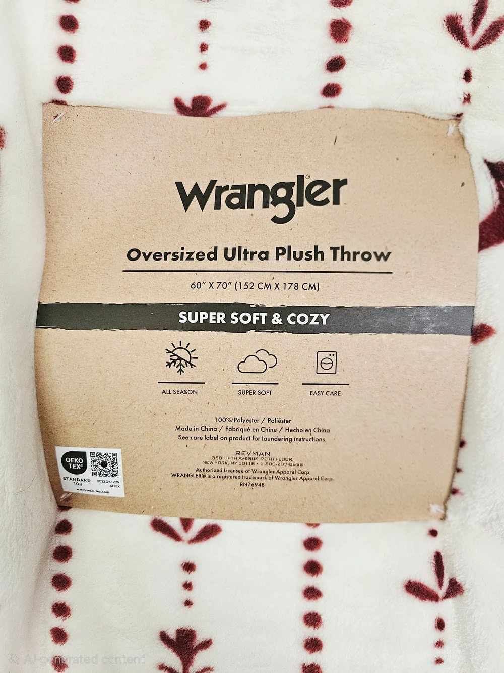Wrangler Cream & Burgundy Horseshoe Oversized Plush Throw NWT